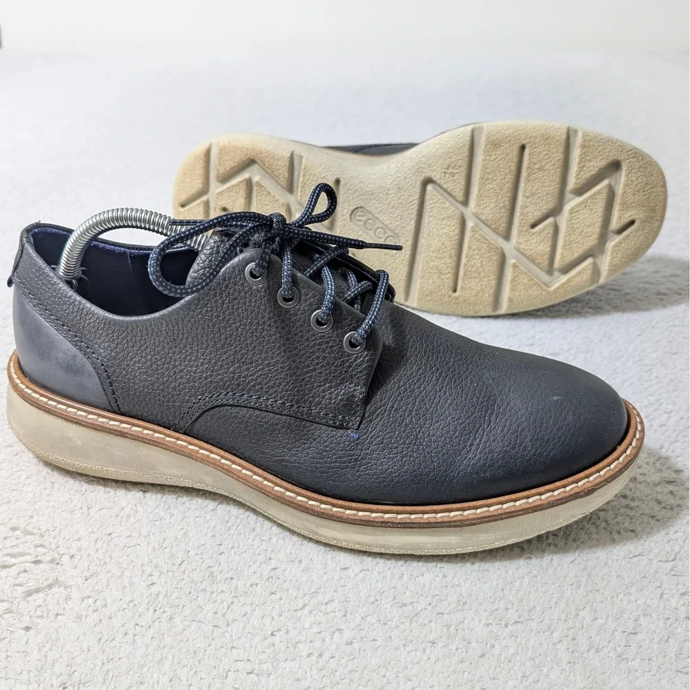 Ecco Hybrid Derby Shoes Mens 42 Blue Pebbled Leather Lace Up‎ Casual 511844